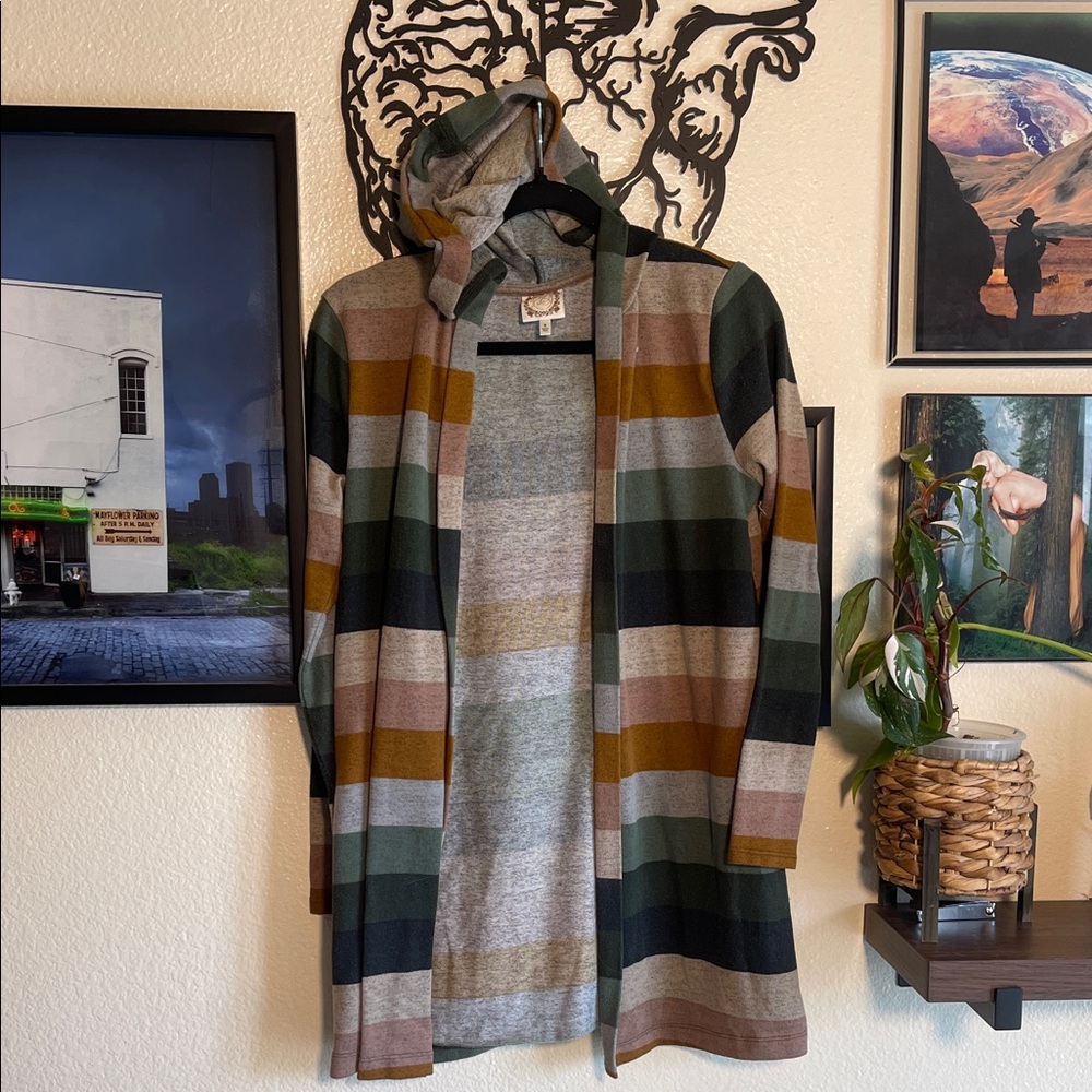 Women’s 2000’s fashion Striped Hooded Cardigan